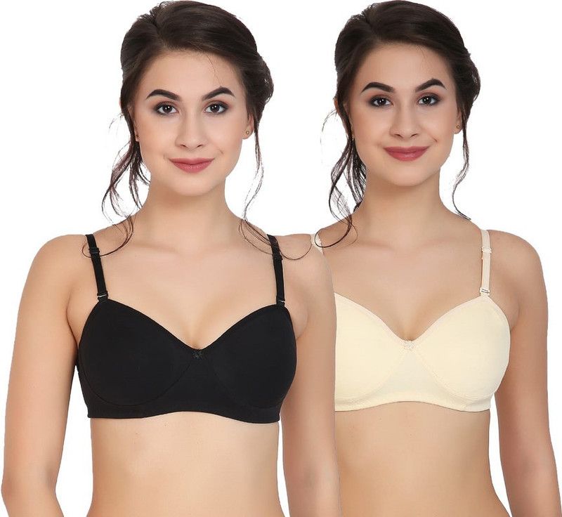 Pack of 2 Women Balconette Lightly Padded Bra  (Beige, Black)