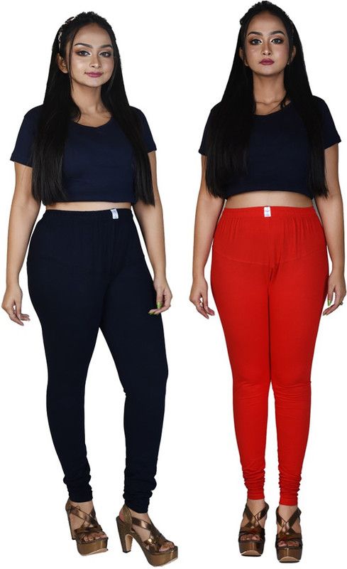 Le-Soft Churidar Western Wear Legging  (Dark Blue, Red, Solid)