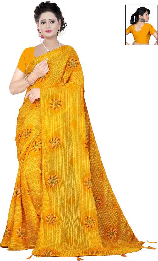 Self Design Banarasi Crepe Saree  (Yellow)