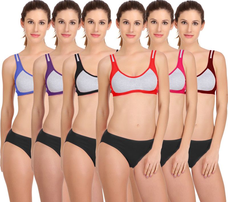 Bra & Panty Set Solid Blue, Black, Maroon, Pink, Purple, Red Lingerie Set