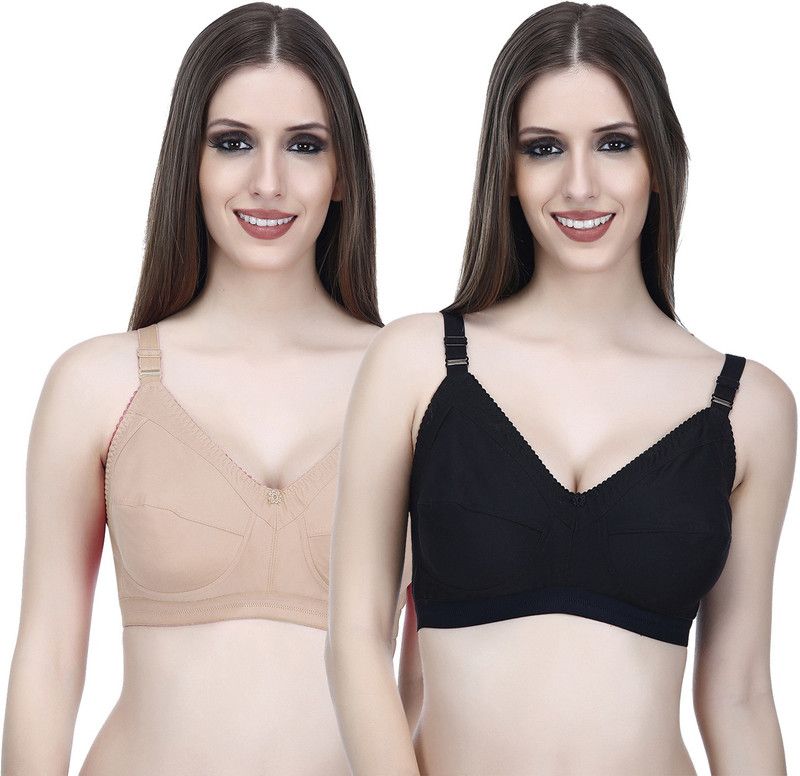 Pack of 2 Women Minimizer Non Padded Bra  (Beige, Black)