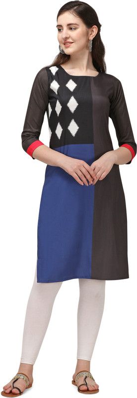 Women Geometric Print Silk Blend Straight Kurta  (Grey)