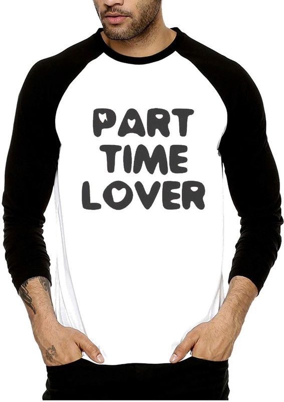 Part time Lover Men Graphic Print Round Neck Poly Cotton White, Black T-Shirt