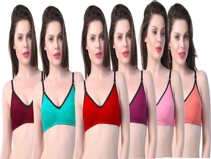 Pack of 6 Women T-Shirt Non Padded Bra  (Maroon)