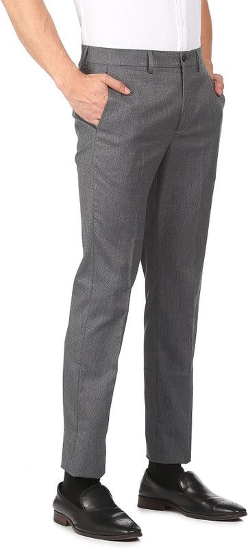 Men Regular Fit Grey Viscose Rayon Trousers