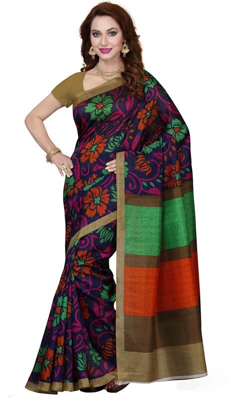 Printed Bollywood Silk Blend Saree  (Multicolor)