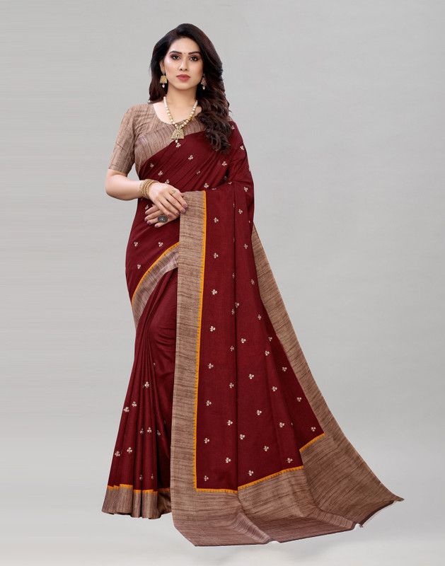 Printed Mysore Silk Blend Saree  (Maroon, Brown)