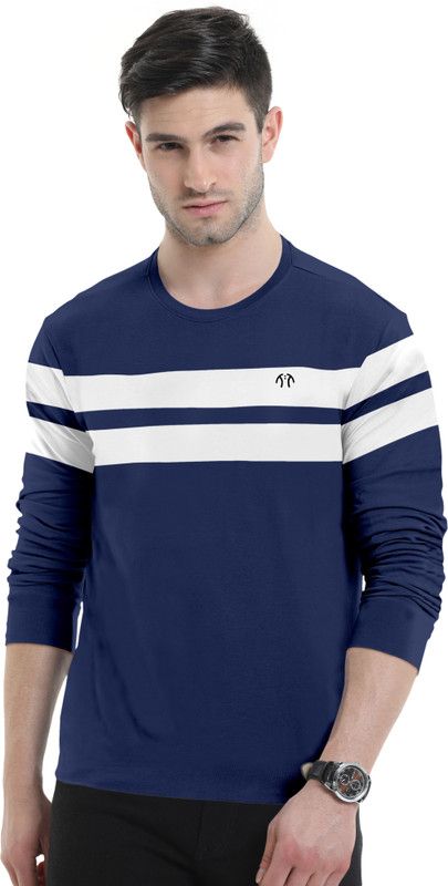 Men Striped Round Neck Poly Cotton Multicolor T-Shirt