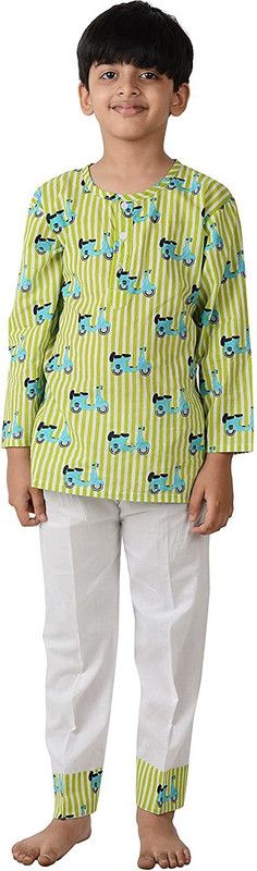 Boys Printed Pure Cotton Kids Nightwear  (Multicolor Pack of 1)