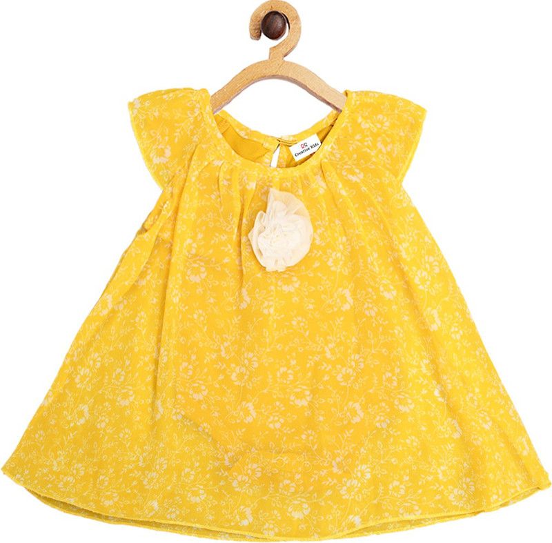 Baby Girls Midi/Knee Length Festive/Wedding Dress  (Yellow, Cap Sleeve)