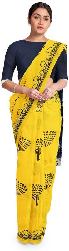 Geometric Print Bollywood Cotton Blend Saree  (Multicolor)