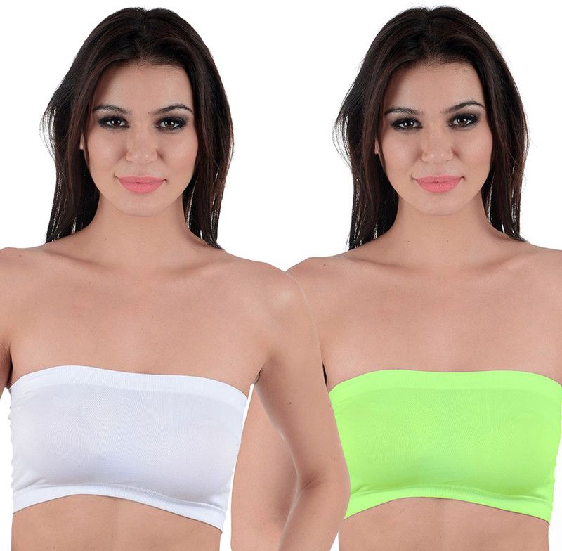 Pack of 2 Women Bandeau/Tube Non Padded Bra  (White, Green)