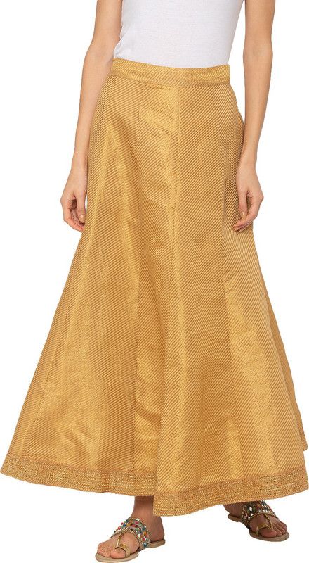 Women Solid Flared Gold Skirt