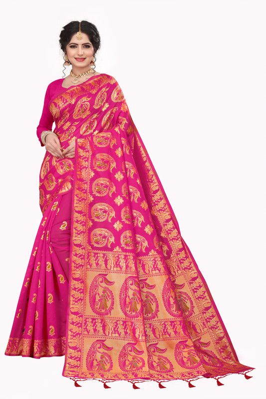Woven Baluchari Jacquard Saree  (Multicolor)