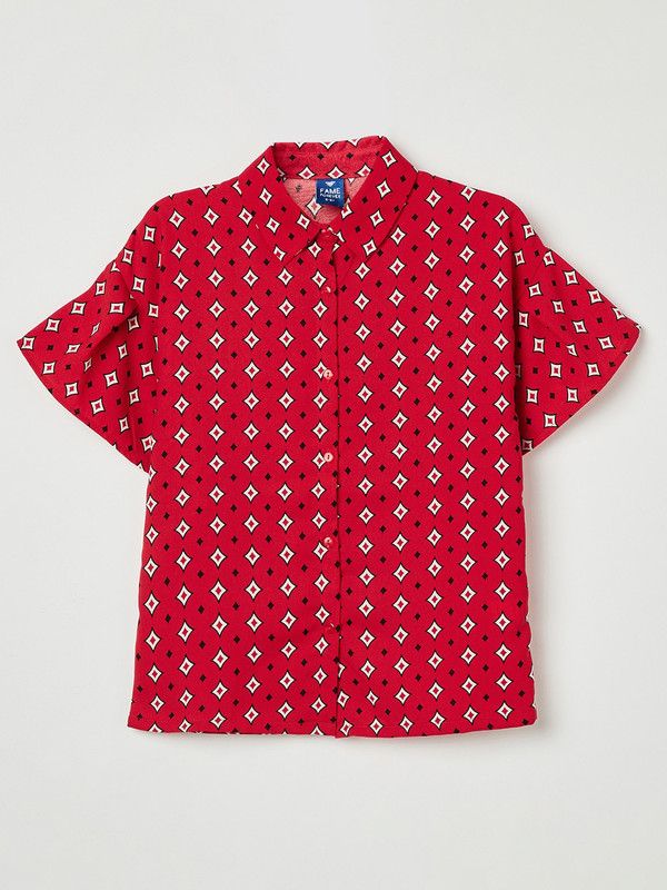 Girls Viscose Shirt Style Top  (Red, Pack of 1)