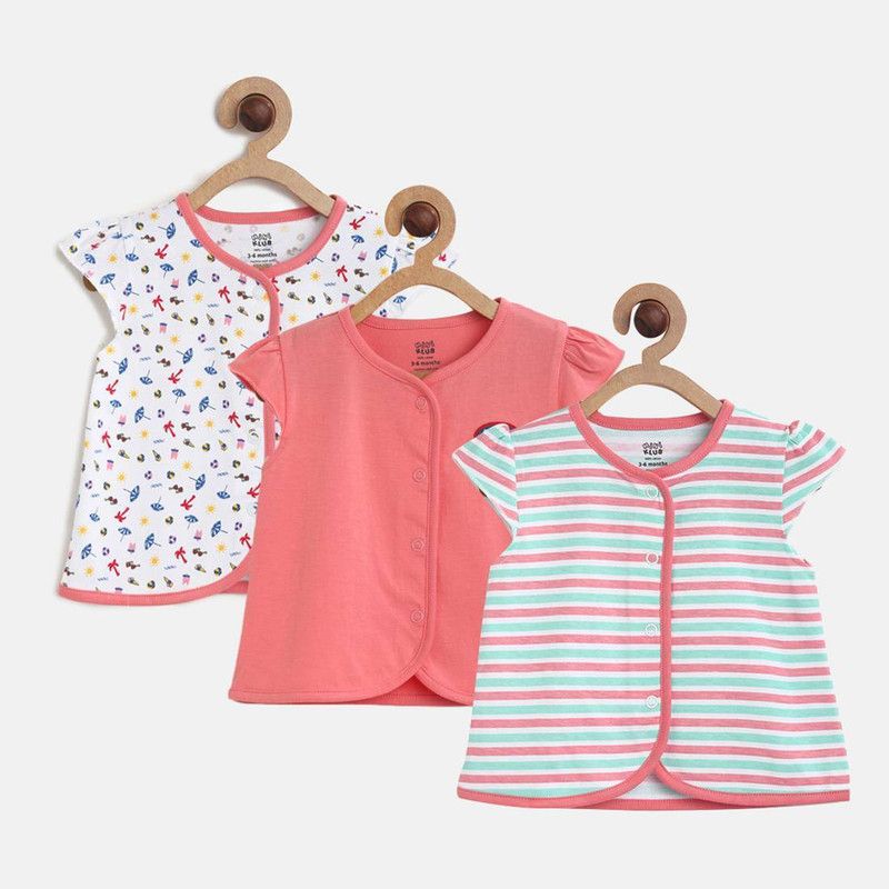 Vest For Girls Cotton Blend  (Pink, Pack of 3)