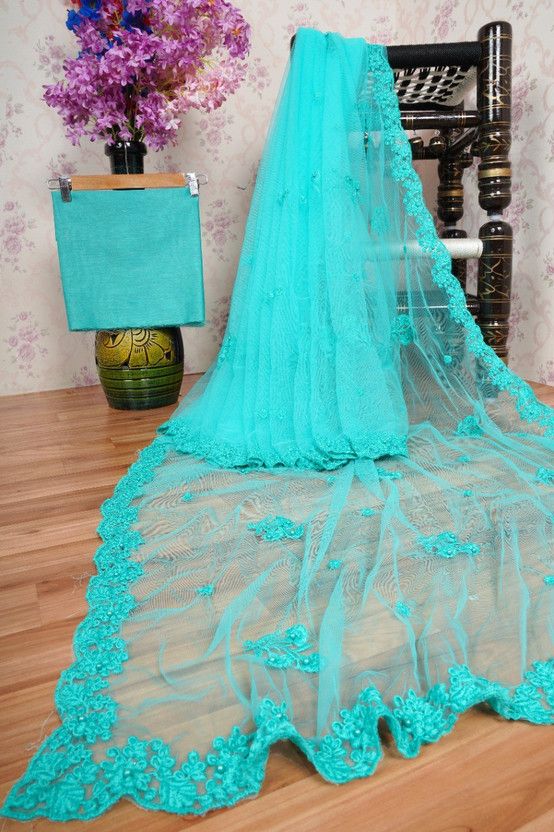 Self Design Bollywood Net Saree  (Blue)