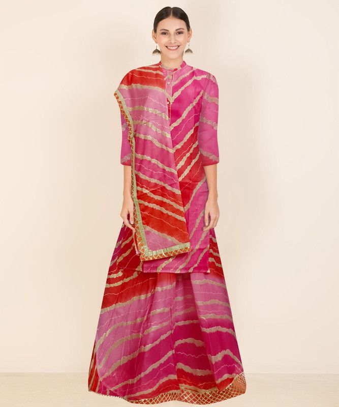 Leheriya Stitched Lehenga & Kurta  (Orange)