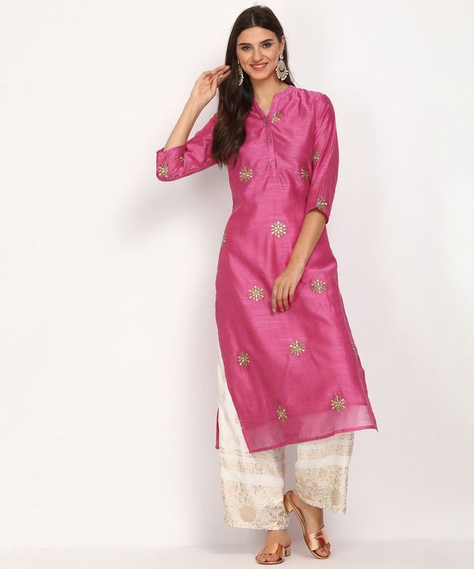 Platina Range Embroidered Women Straight Kurta  (Pink)