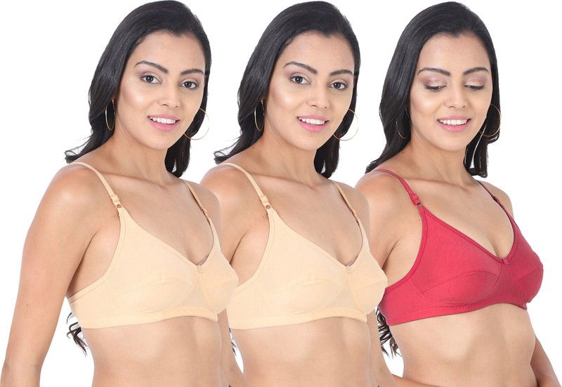 Pack of 3 Women Full Coverage Non Padded Bra  (Beige, Pink)