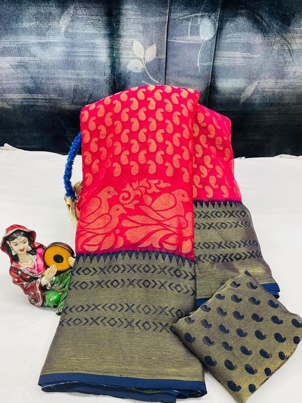 Bollywood Brasso Saree  (Pink, Dark Blue)