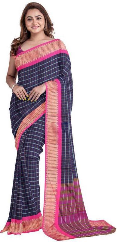 Woven Chettinadu Art Silk Saree  (Dark Blue)