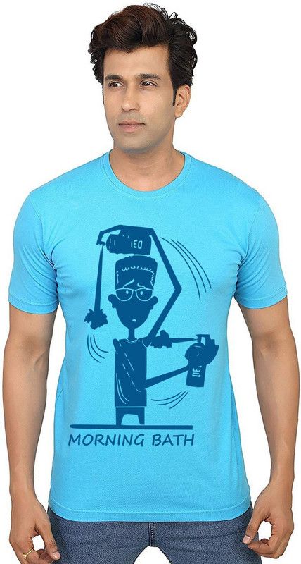 Morning Bath Deo Men Graphic Print Round Neck Pure Cotton Light Blue T-Shirt