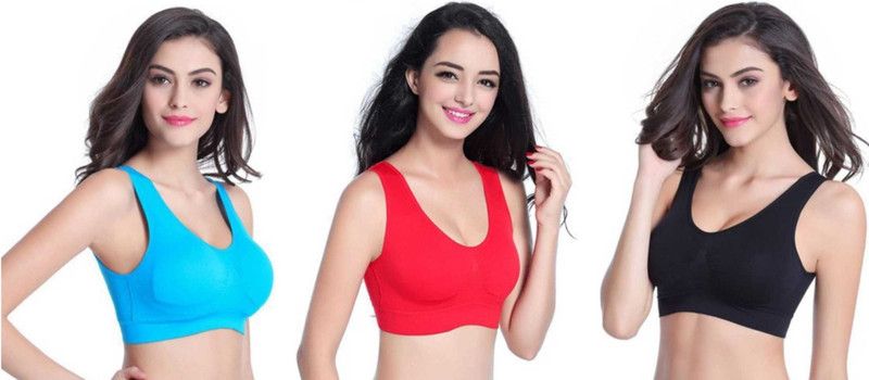 Pack of 3 Women Sports Lightly Padded Bra  (Blue, Red, Black)