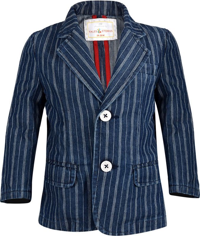 Baby Boys Striped Double Breasted Casual Blazer  (Dark Blue)