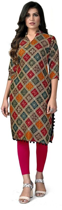 Women Bandhani Viscose Rayon Straight Kurta  (Multicolor)