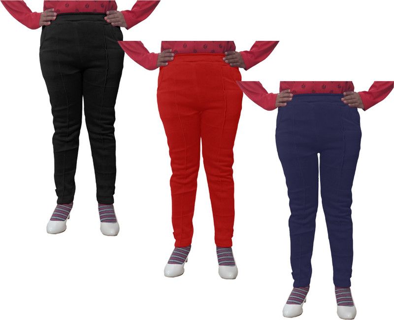 Pack of 3 Women Regular Fit Dark Blue, Red, Black Wool Trousers