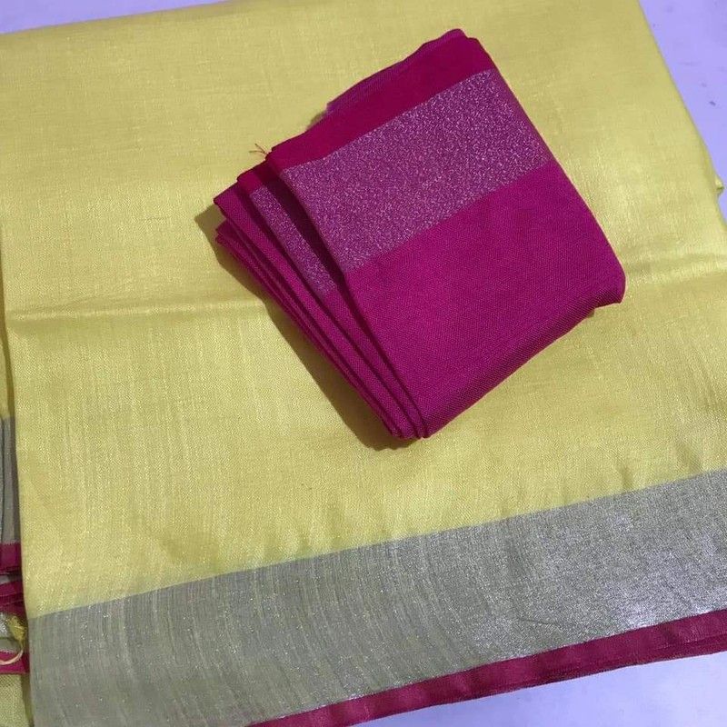 Fashion Cotton Linen Saree  (Green)