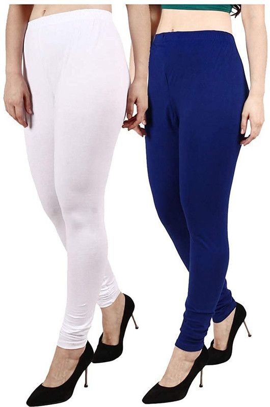 Churidar Ethnic Wear Legging  (Blue, White, Solid)