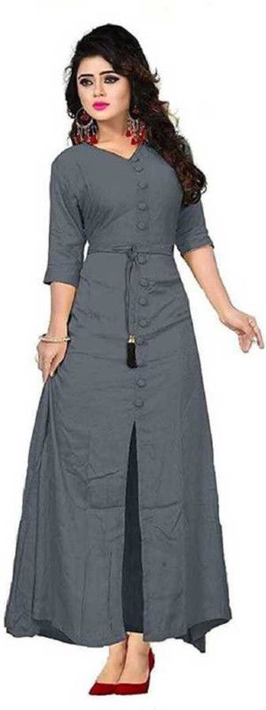 Women Solid Viscose Rayon Frontslit Kurta  (Grey)