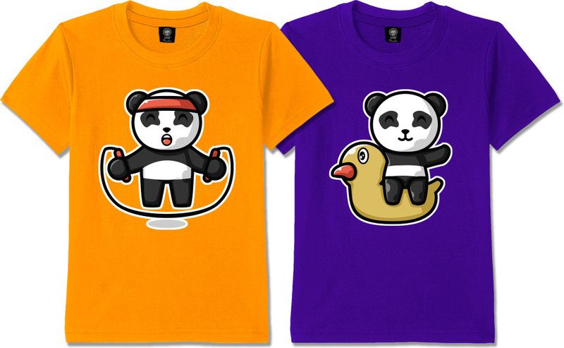 Baby Boys & Baby Girls Graphic Print Cotton Blend T Shirt  (Multicolor, Pack of 2)