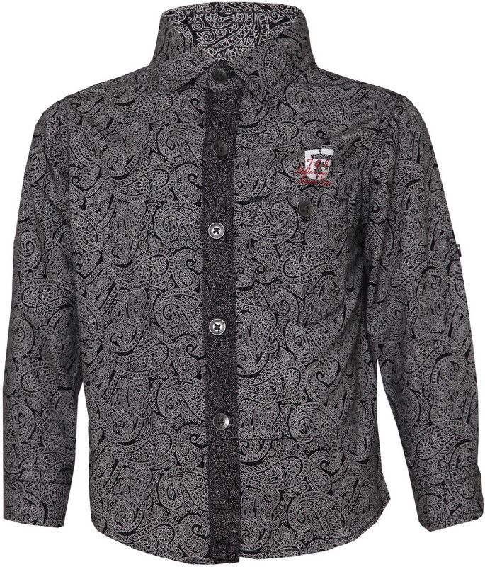 Tales & Stories Paisley Print Black Shirt Boys Regular Fit Ethnic Motifs Ribbed Collar Casual Shirt