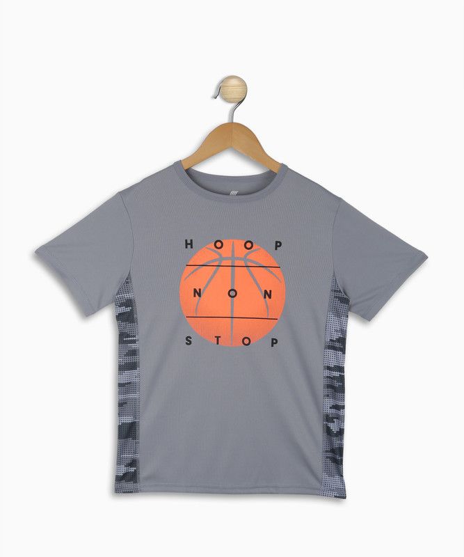 Boys Graphic Print Polycotton T Shirt  (Grey, Pack of 1)