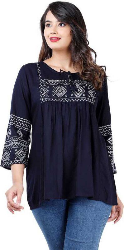 Women Embroidered Viscose Rayon Cape Top Kurta  (Black)