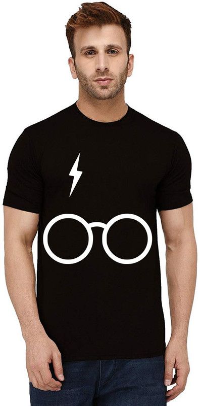Spectacles Magic Men Graphic Print Round Neck Pure Cotton Black T-Shirt