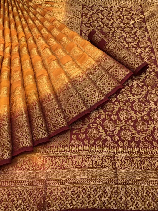 Self Design Banarasi Jacquard Saree  (Mustard)