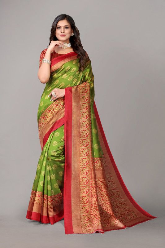 Printed Daily Wear Art Silk Saree  (Light Green)