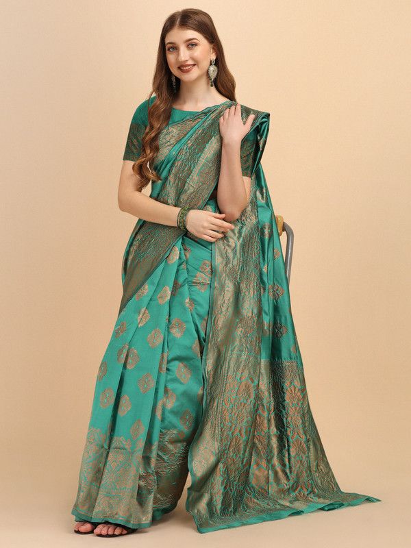 Woven Jamdani Jacquard, Cotton Silk Saree  (Light Green)