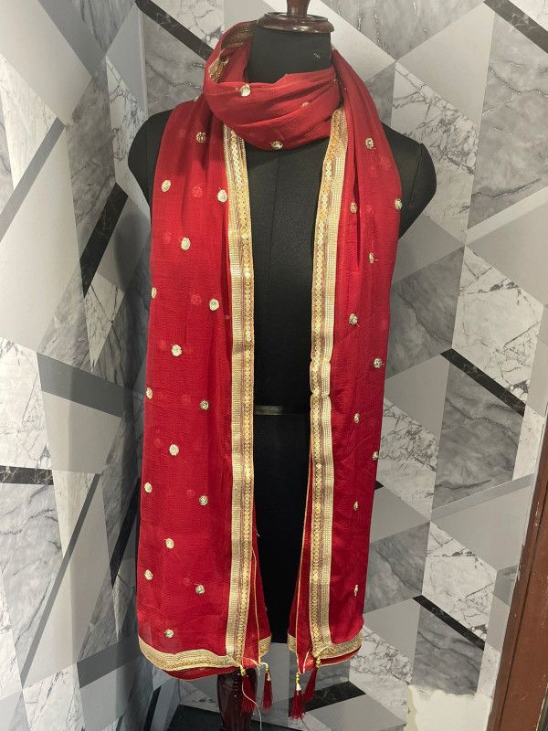 Chiffon Self Design Black, Blue, Maroon, Orange, Red Women Dupatta