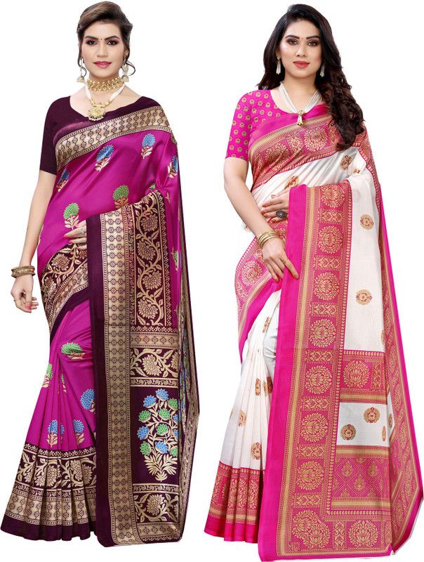Daily Wear Silk Blend Saree  (Pack of 2, Multicolor)