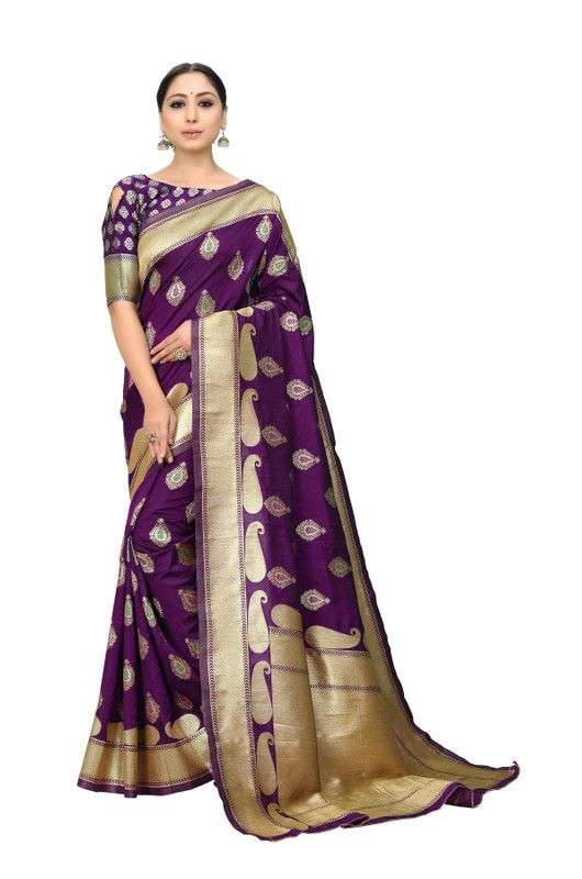 Woven Kanjivaram Art Silk, Cotton Silk Saree  (Purple)