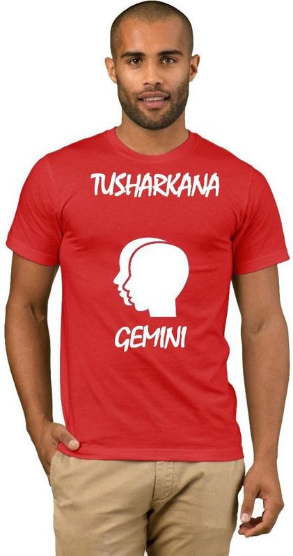 Tusharkana Zodiac Gemini Style Fashion V05 Men Printed Round Neck Cotton Blend Red, White T-Shirt