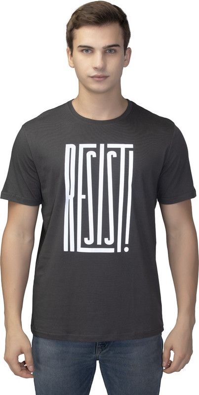 Men's D.Grey Cotton T-Shirt RESIST (Size: XXL) Men Printed Round Neck Pure Cotton Grey T-Shirt