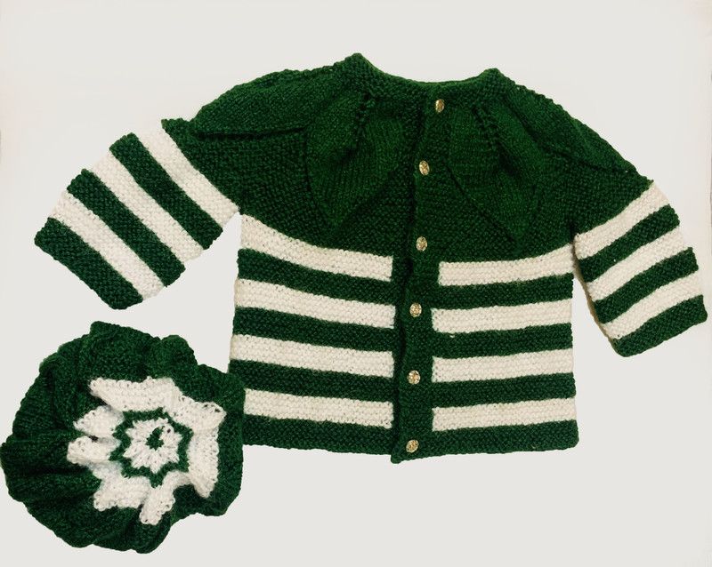Baby Boys & Baby Girls Striped, Colorblock Round Neck White, Green Sweater