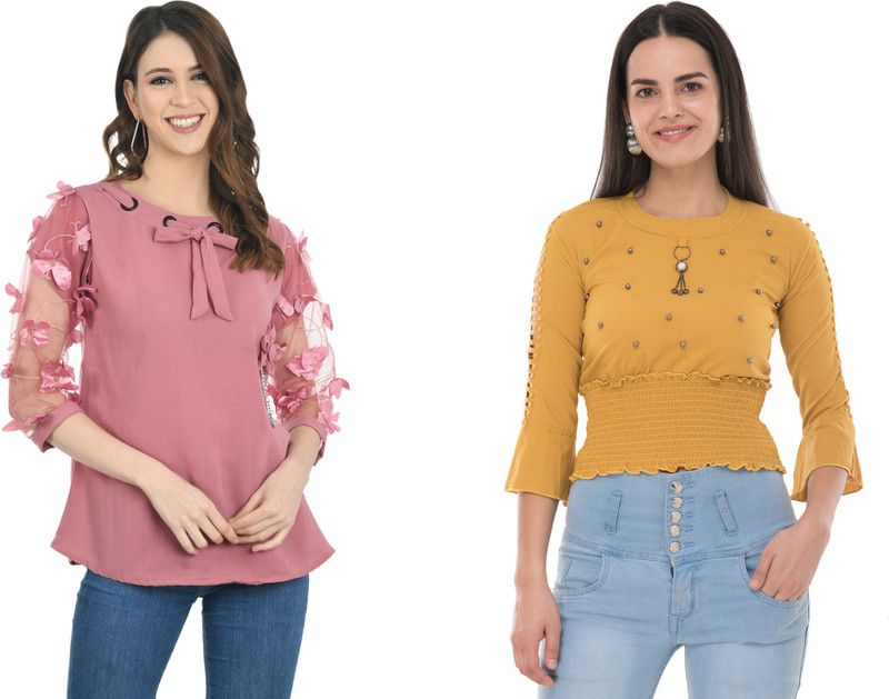 3/4 Sleeve Pink, Gold Top