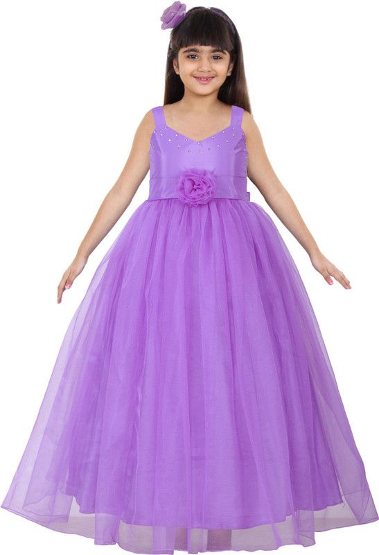 Baby Girls Maxi/Full Length Party Dress  (Purple, Sleeveless)
